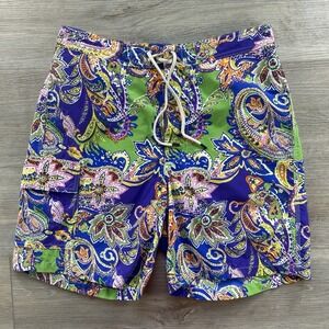 VTG Polo Ralph Lauren Men's Small Swim Trunks Shorts  Blue Paisley Lined Loud